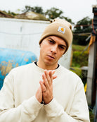 Carhartt WIP Acrylic Watch Hat Fleur De Sel Beanies I020222.2LP.XX.06 On Model Front View | Overkill
