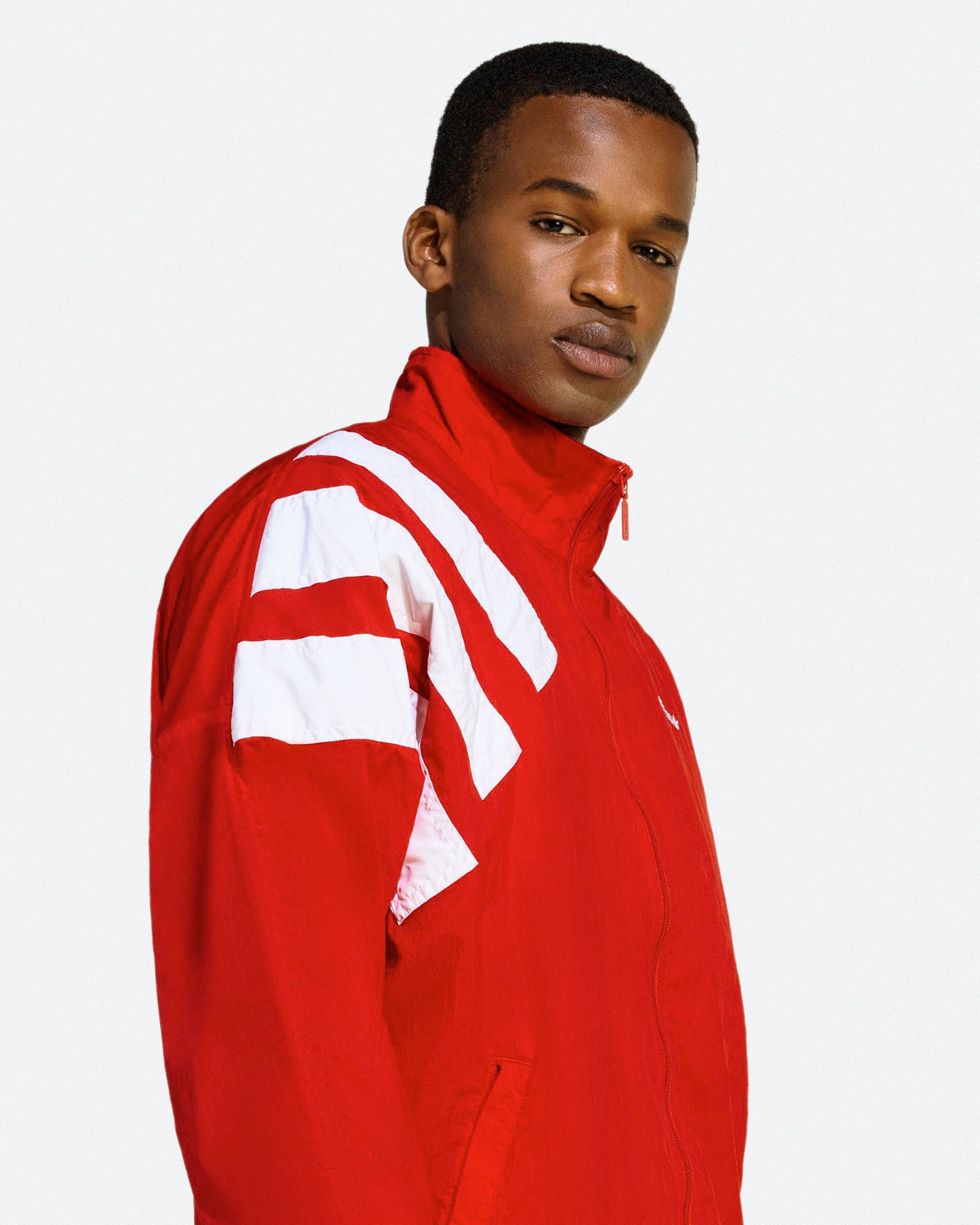 adidas Arch Track Top Better Scarlet / White Track Jackets KD4063 On Model Back View | Overkill

