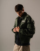 Alpha Industries CWU-45P Rivet Edition Sage Green Bomber & Varsity Jackets 258150-01 On Model Front View | Overkill
