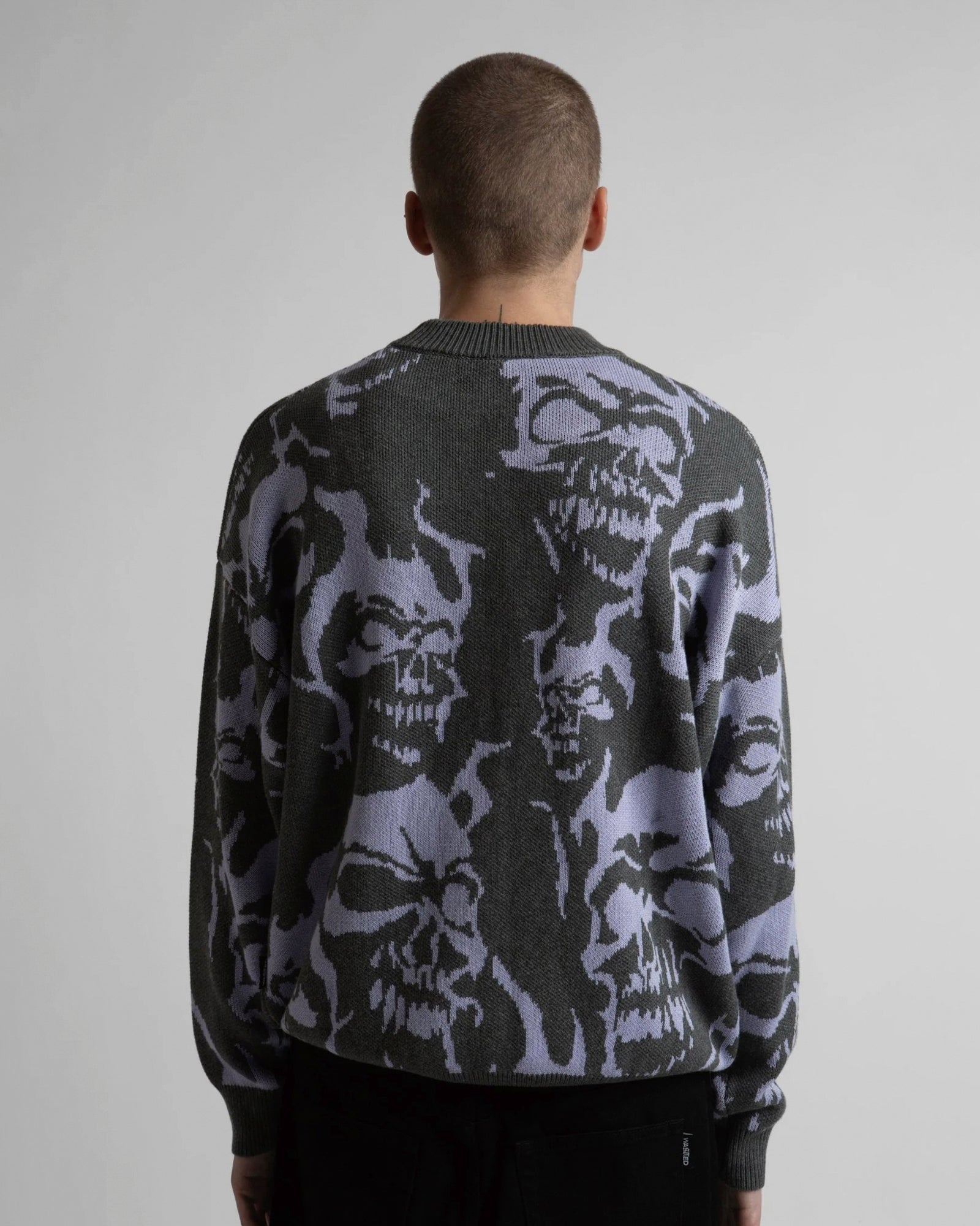 Wasted Paris Skull Sweater Charcoal / Lilac Sweatshirts 175532 On Model Back View | Overkill
