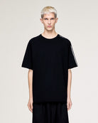 Y-3 Raw Edge 3 Stripes SS Tee Black T-Shirts KQ9793 On Model Front View | Overkill
