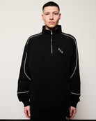 Born x Raised BXR Piped Quarter Zip Sweater Black Sweatshirts B3058PIPED-BLK On Model Front View | Overkill
