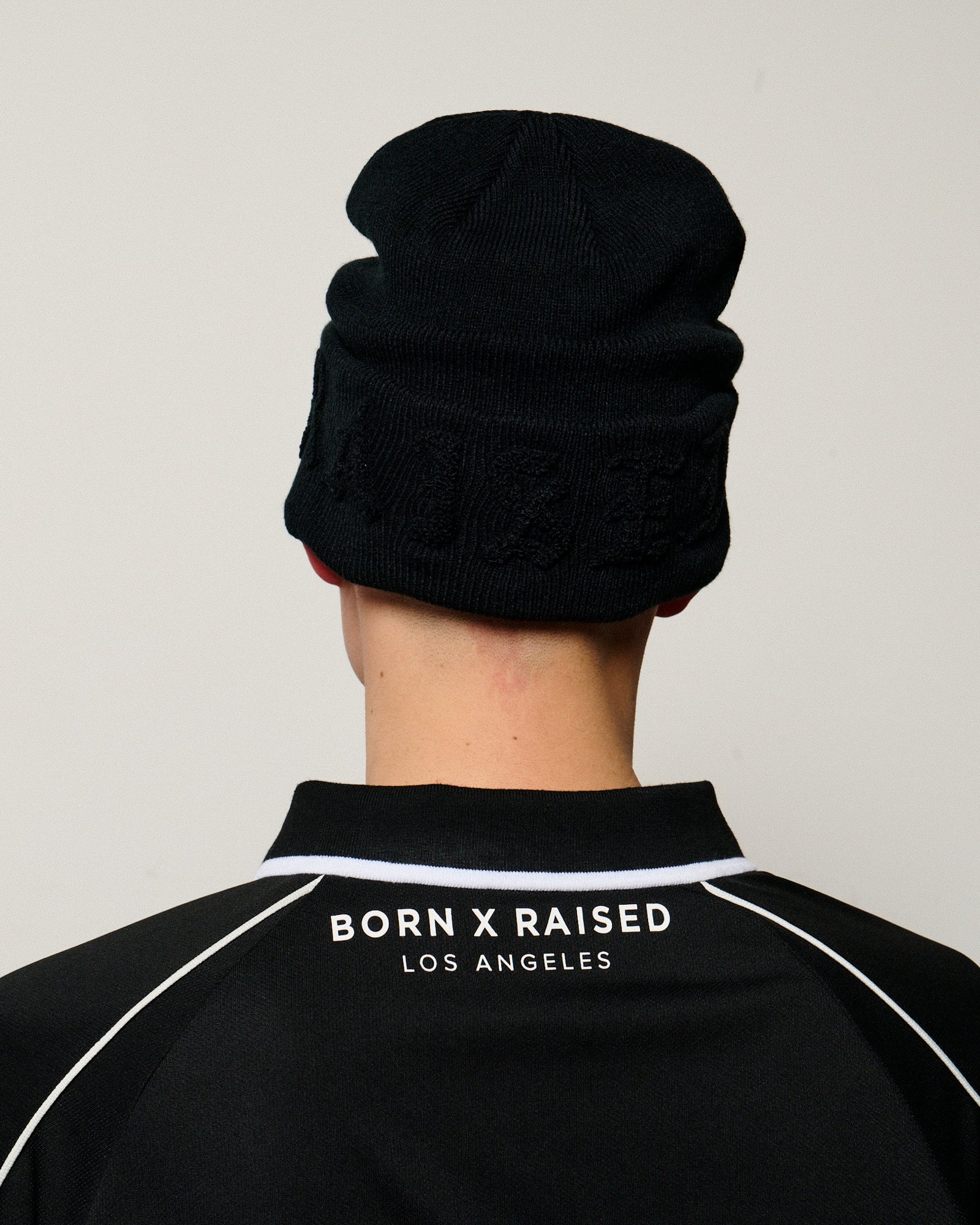 Born x Raised BXR Tonal Knit Beanie Black Beanies B5001BXRTL-BLK On Model Back View | Overkill
