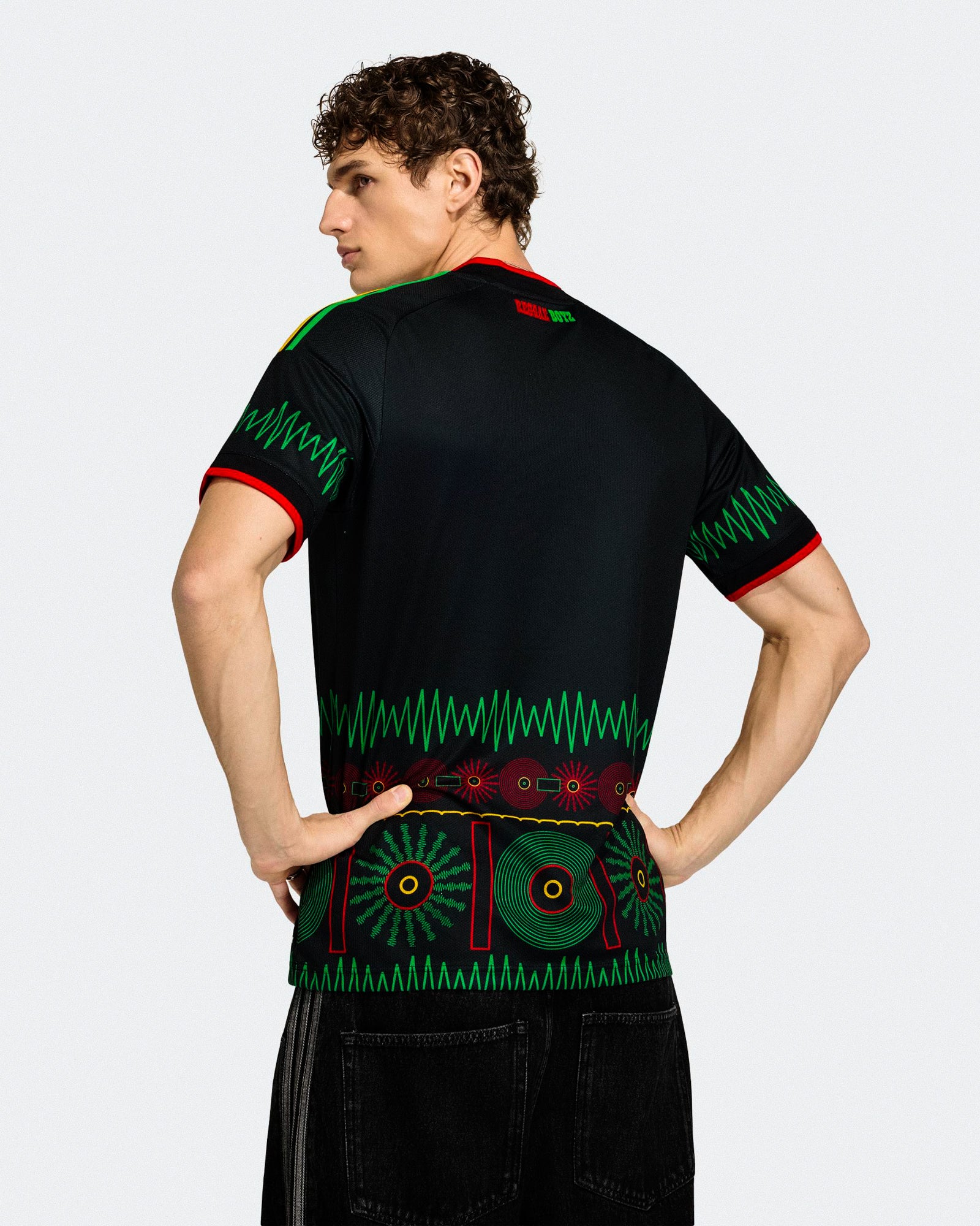 adidas JFF Jamaica Away Jersey Black T-Shirts KD0957 On Model Back View | Overkill
