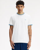 Fred Perry Twin Tipped T-Shirt Snow White / Deep Mint / Soho Eclipse T-Shirts M1588V-94A On Model Front View | Overkill
