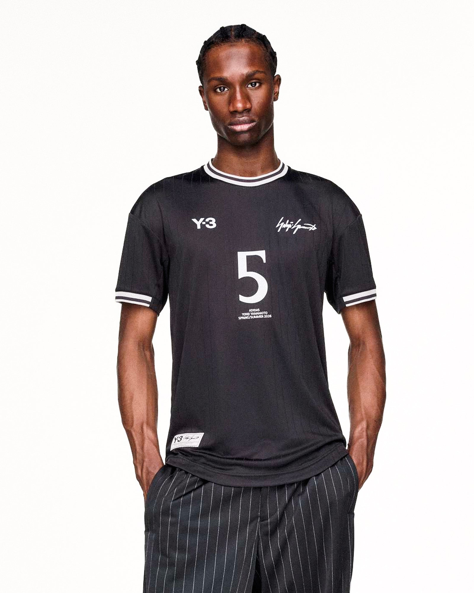 Y-3 Elite 5 Short Sleeve Football Jersey Black T-Shirts KS5122 On Model Front View | Overkill
