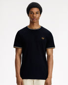 Fred Perry Twin Tipped T-Shirt Black T-Shirts M1588V-P69 On Model Front View | Overkill
