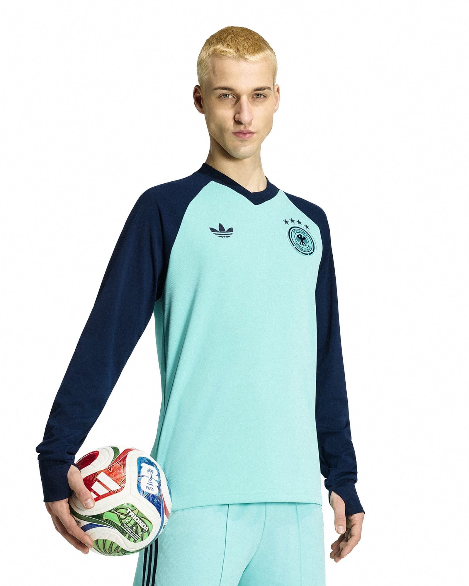 adidas DFB Germany Away Pre-Match Warm Top Longsleeves T-Shirts KC2924 On Model Front View | Overkill
