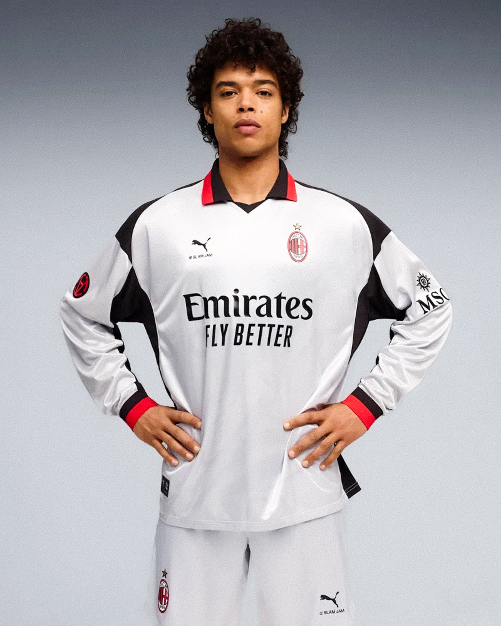 AC Milan x Slam Jam x Puma Limited Edition Longsleeves Jersey Silver Mist Longsleeves 787636 01 On Model Front View | Overkill
