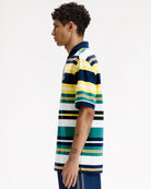 Fred Perry Striped Relaxed Polo Shirt Lemon Barley Polo Shirts M2423-26A On Model Back View | Overkill
