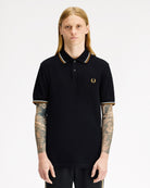 Fred Perry Twin Tipped Fred Perry Shirt Black Polo Shirts M3600-P69 On Model Front View | Overkill
