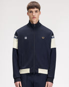 Fred Perry Meyba Cut And Sew Track Jacket Navy Track Jackets SJ2165-608 On Model Front View | Overkill
