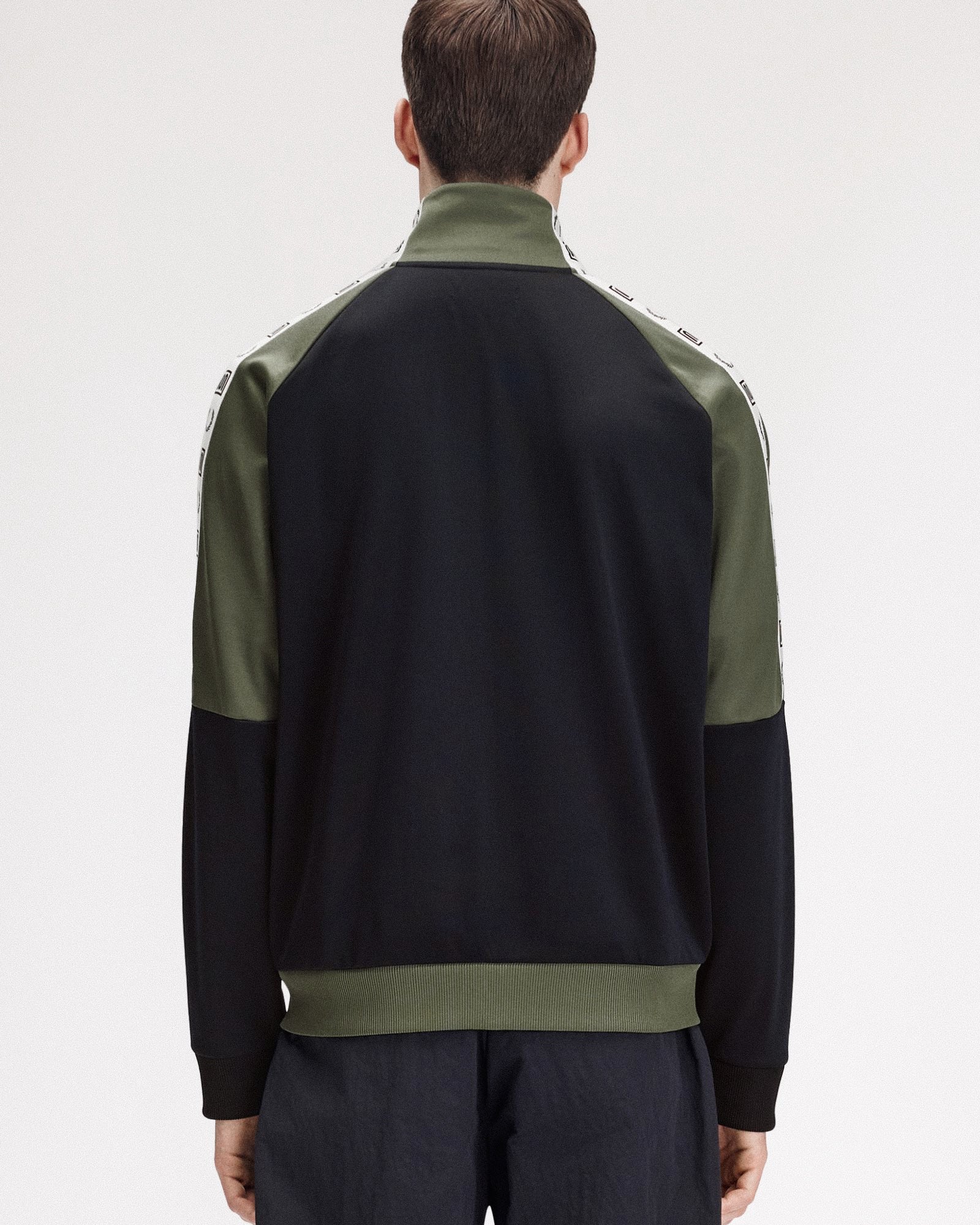Fred Perry Meyba Taped Raglan Track Jacket Black Track Jackets SJ2166-102 On Model Back View | Overkill
