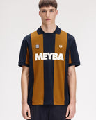 Fred Perry Meyba Cut And Sew Polo Shirt Navy Polo Shirts SM2160-608 On Model Front View | Overkill

