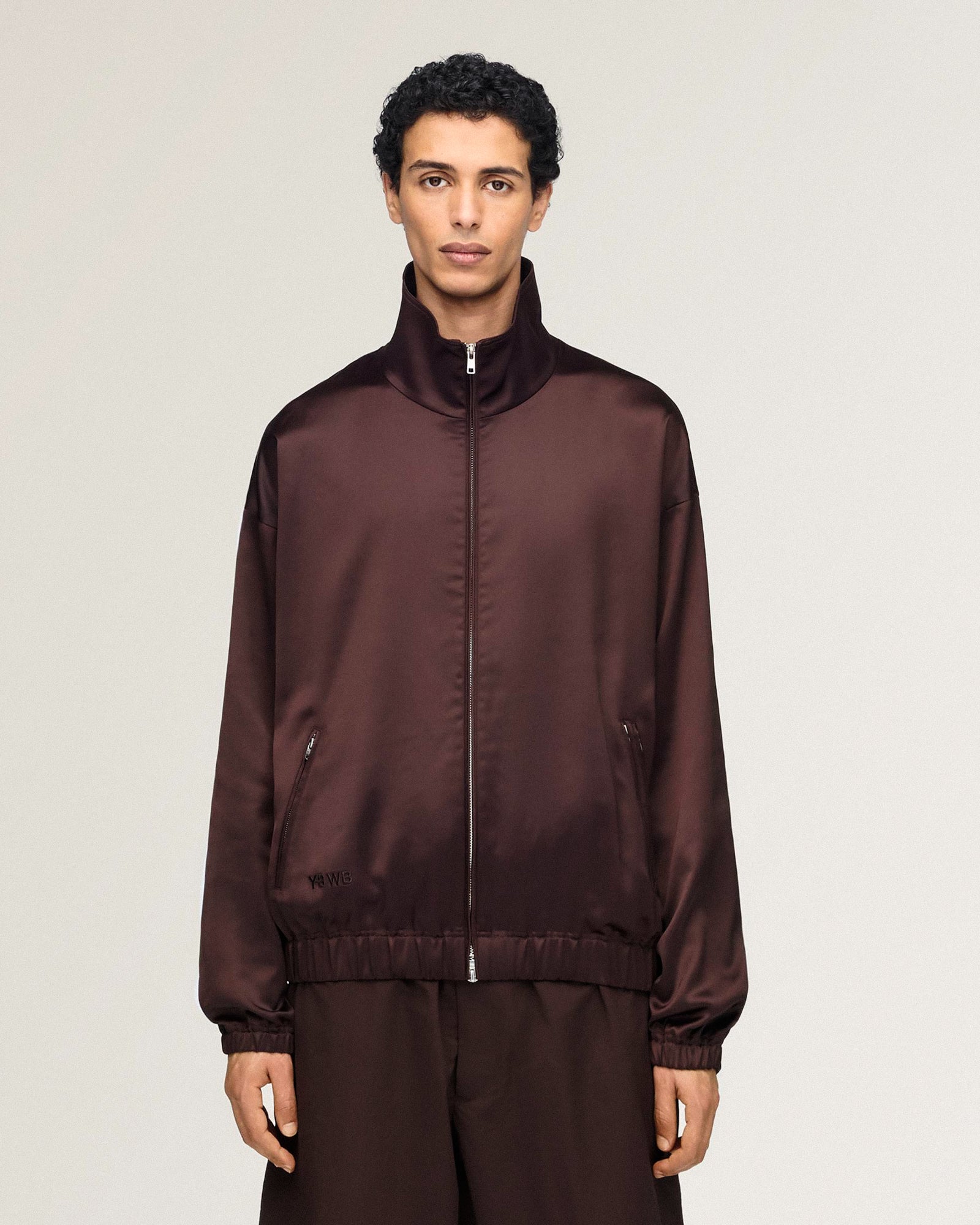 Wales Bonner x Y-3 Satin Jacket Aurora Coffee Jackets KW9238 On Model Front View | Overkill
