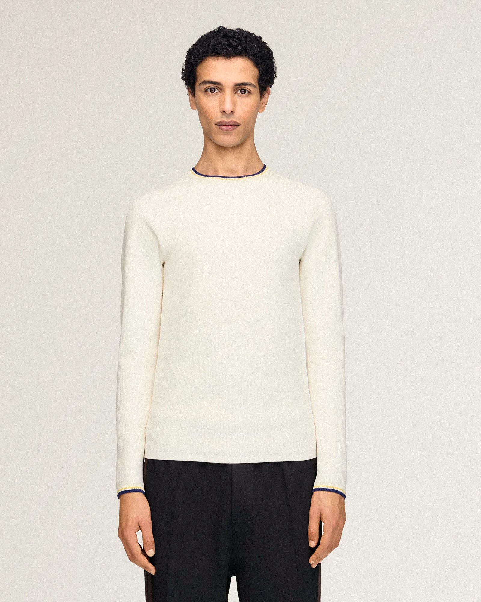 Wales Bonner x Y-3 Knit Base Top Cream White Longsleeves KS3975 On Model Front View | Overkill
