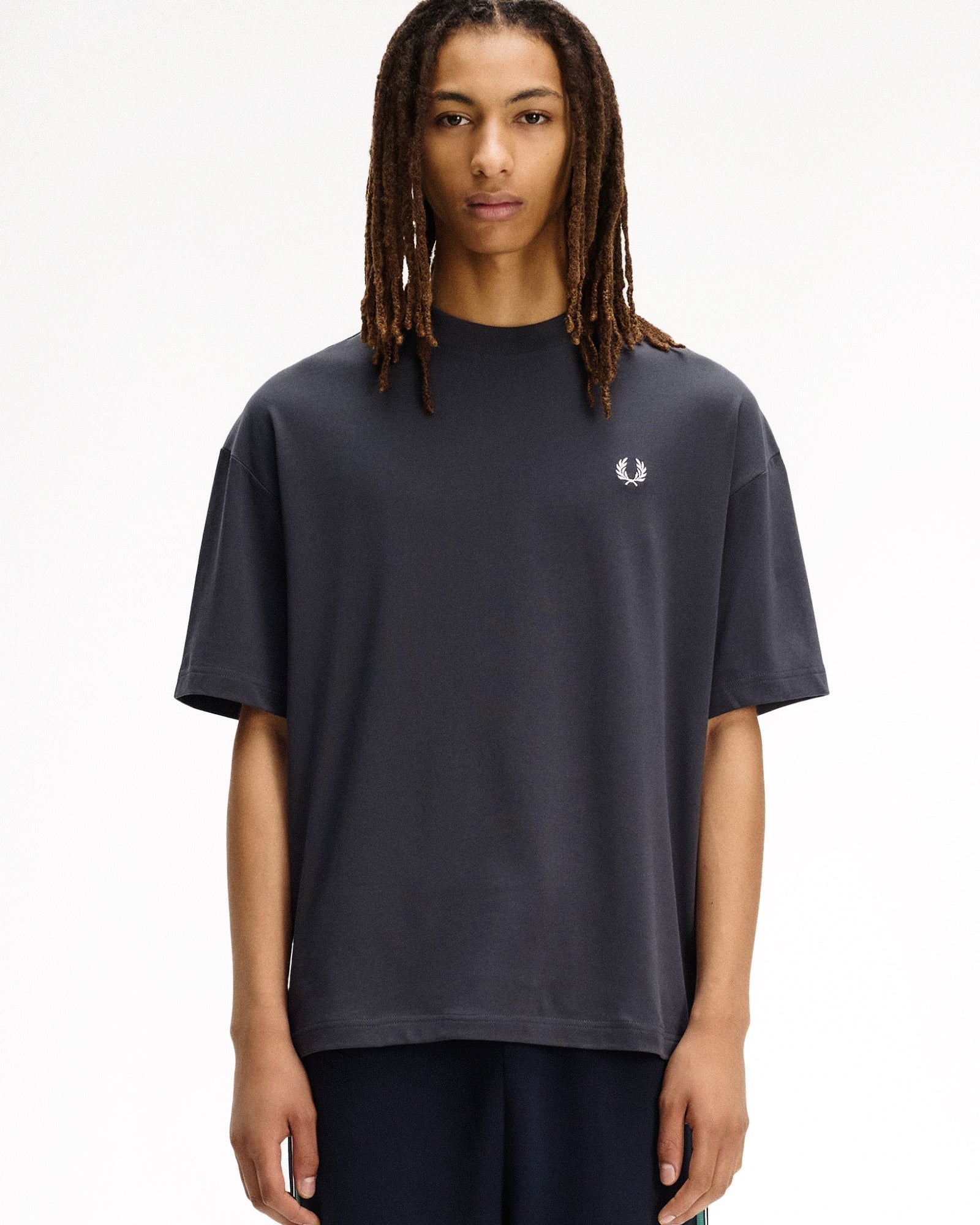 Fred Perry  Back Print LRL Wreath T-Shirt Anchor Grey T-Shirts M2474-297 On Model Front View | Overkill
