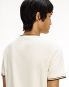 Fred Perry  Twin Tipped T-Shirt Ecru / Dark Caramel / Black T-Shirts M1588V-79B On Model Back View | Overkill

