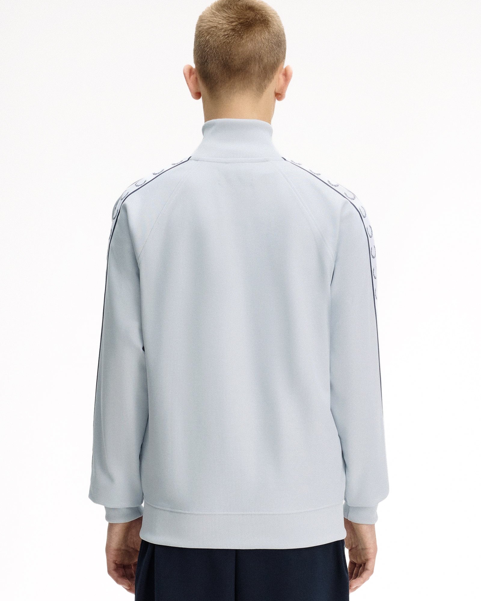 Fred Perry  Taped Track Jacket Dusky Blue Track Jackets J4620-28A On Model Back View | Overkill
