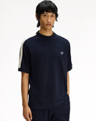 Fred Perry  Cable Taped T-Shirt Navy T-Shirts M2499-608 On Model Front View | Overkill
