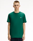 Fred Perry  Contrast Tape Ringer T-Shirt Sport Green T-Shirts M4613-Z18 On Model Front View | Overkill
