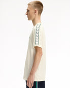 Fred Perry  Contrast Tape Ringer T-Shirt Ecru T-Shirts M4613-560 On Model Back View | Overkill
