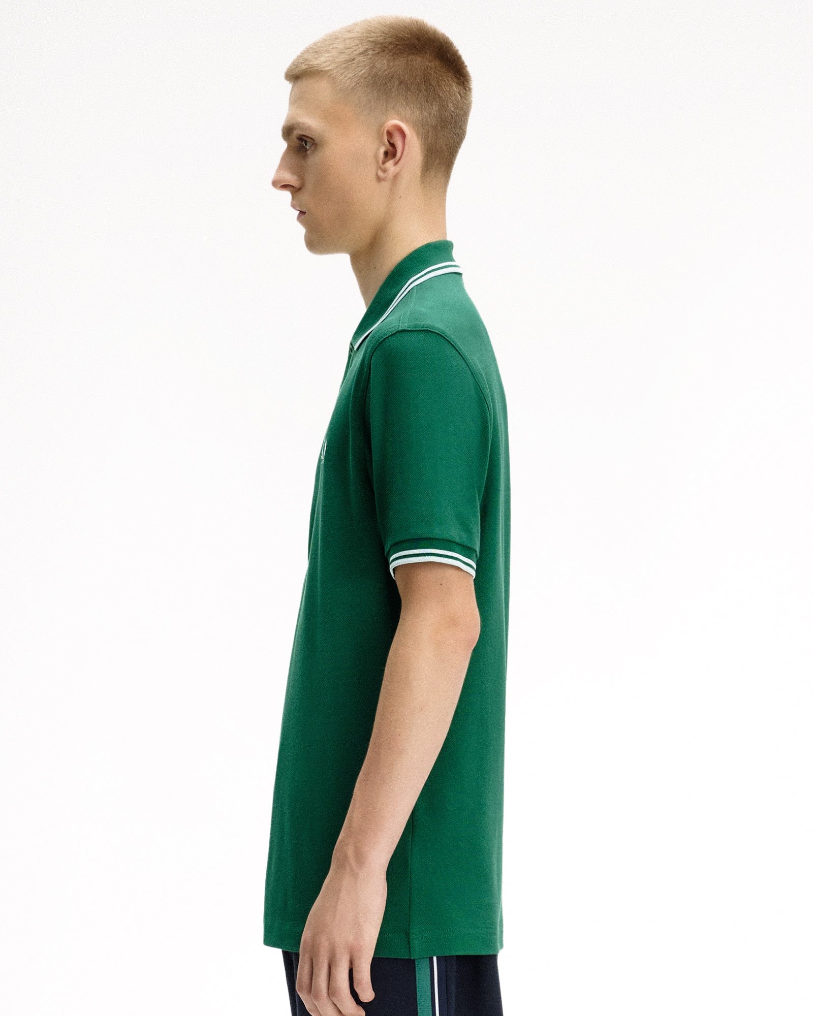 Fred Perry  Twin Tipped Fred Perry Shirt Sport Green / Light Ice / Light Ice Polo Shirts M3600-81B On Model Back View | Overkill
