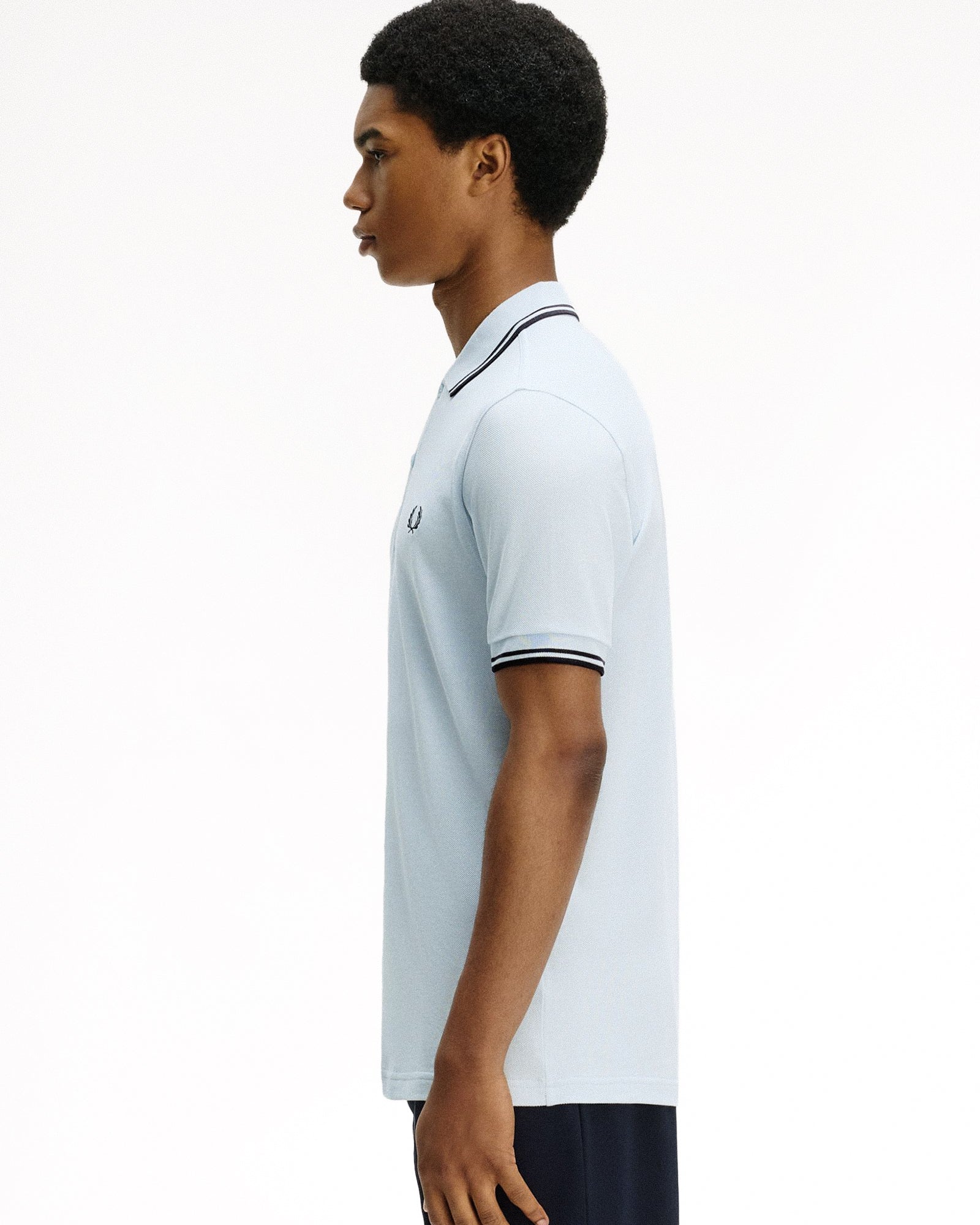 Fred Perry  Twin Tipped Fred Perry Shirt Light Ice / Anchor Grey / Anchor Grey Polo Shirts M3600-03C On Model Back View | Overkill
