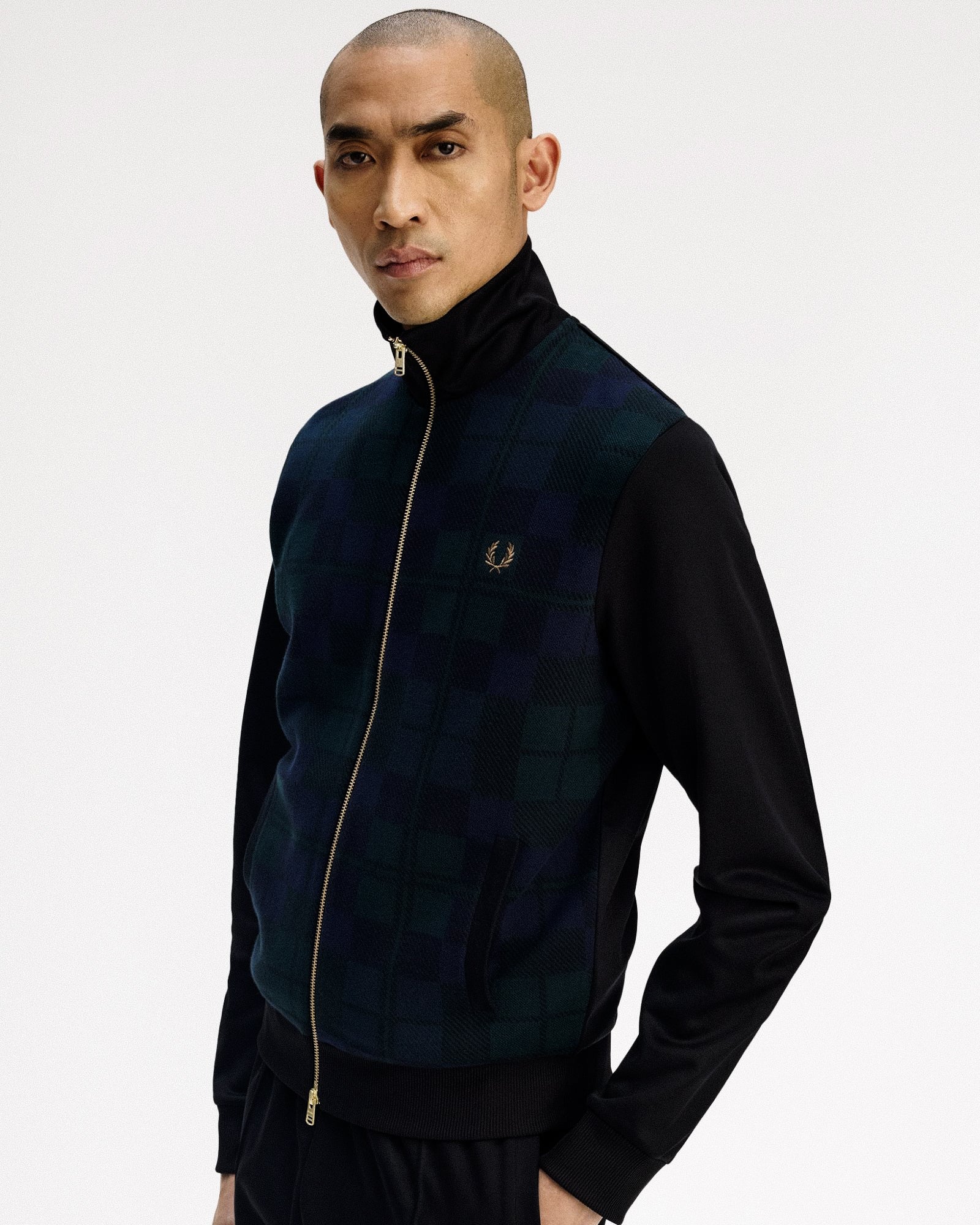 Fred Perry Knitted Front Track Jacket Black Track Jackets J1335-102 On Model Front View | Overkill
