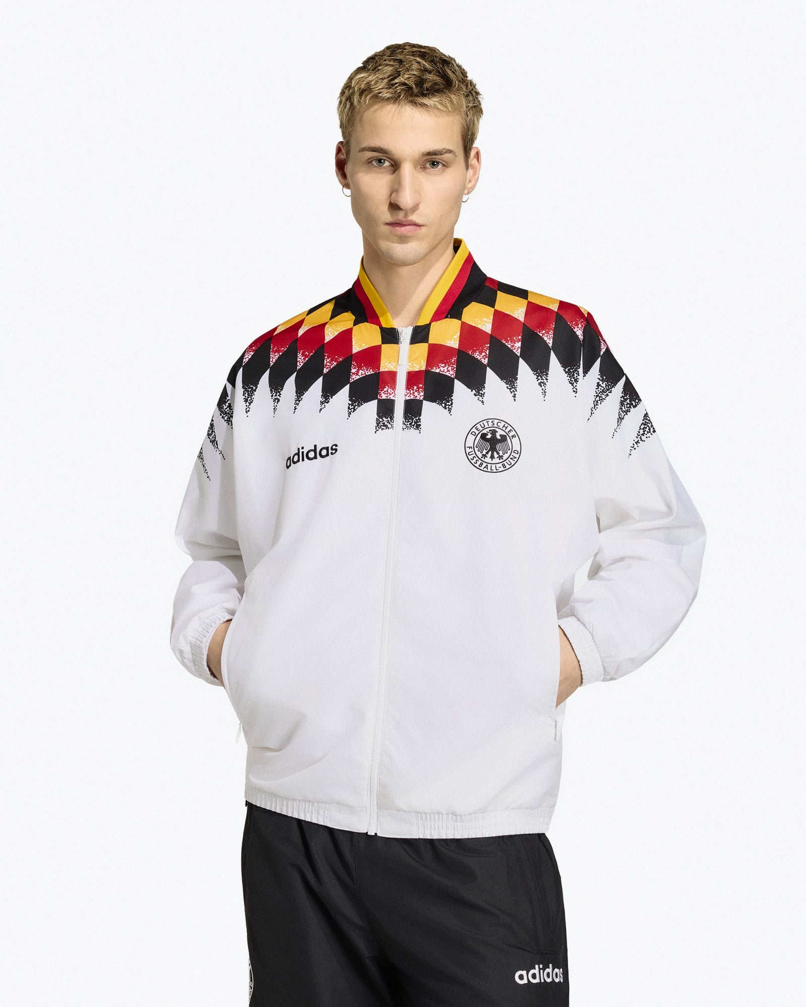 adidas DFB Germany Track Top 94 White Track Jackets JW8809 On Model Front View | Overkill
