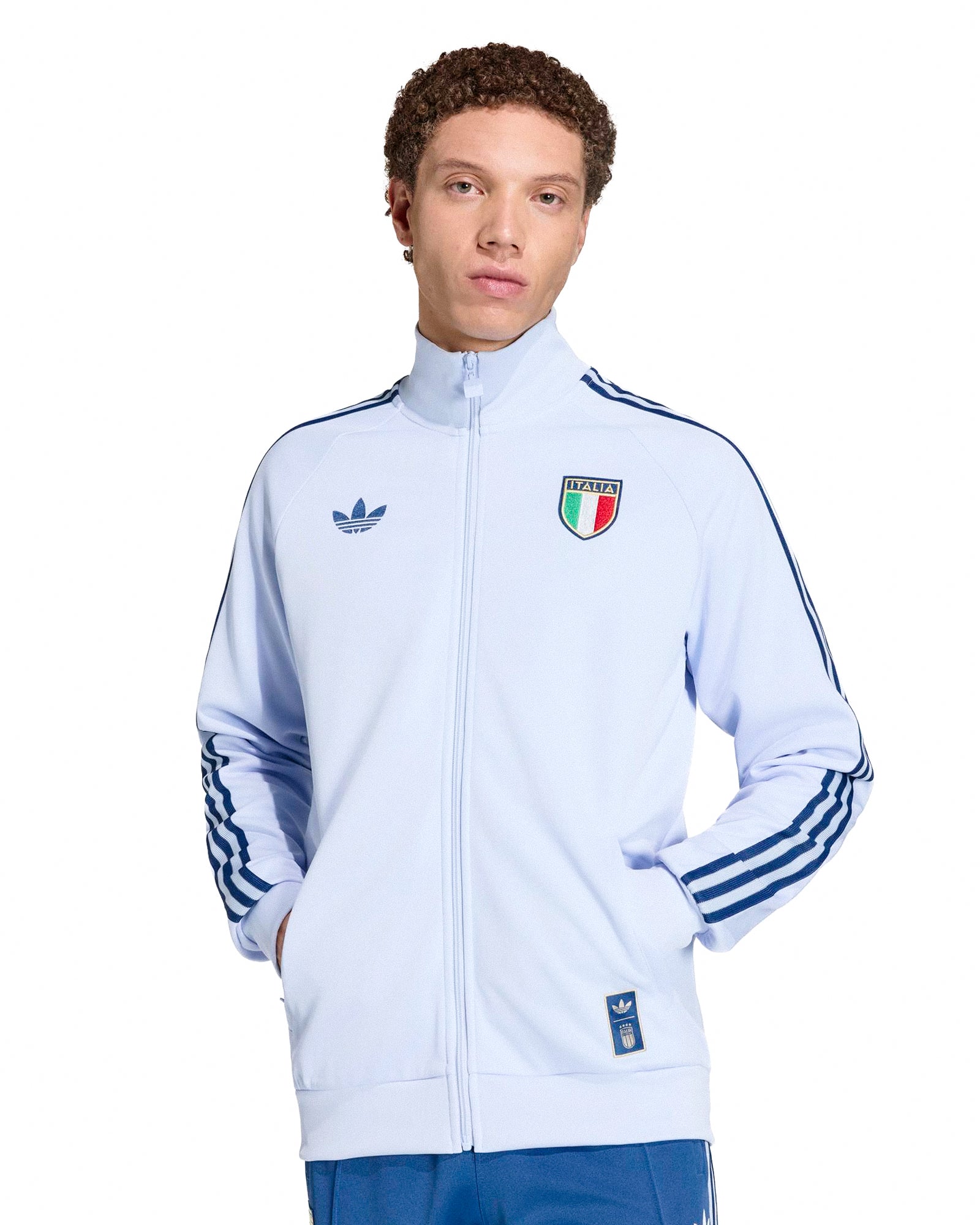 adidas FIGC Italy OG Track Top Aero Blue Track Jackets JY9630 On Model Front View | Overkill
