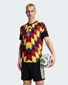 adidas DFB Germany Home Pre Match Jersey 26 Black / Team Yellow T-Shirts JZ4577 On Model Front View | Overkill
