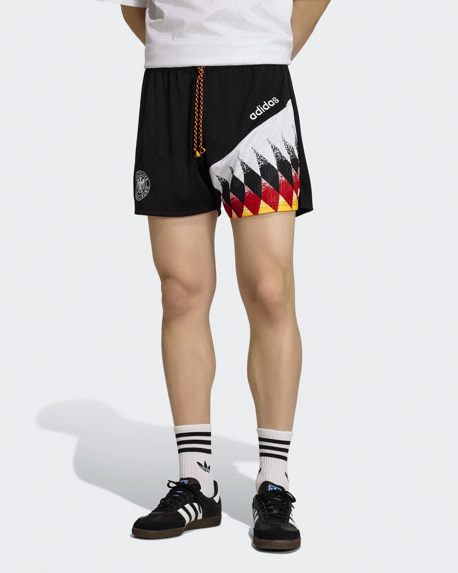adidas DFB Germany Home Shorts 94 Black Shorts JZ6958 On Model Front View | Overkill
