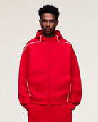 adidas Z.N.E. FZ-Hoodie Better Scarlet / White Hoodies KC9592 On Model Front View | Overkill
