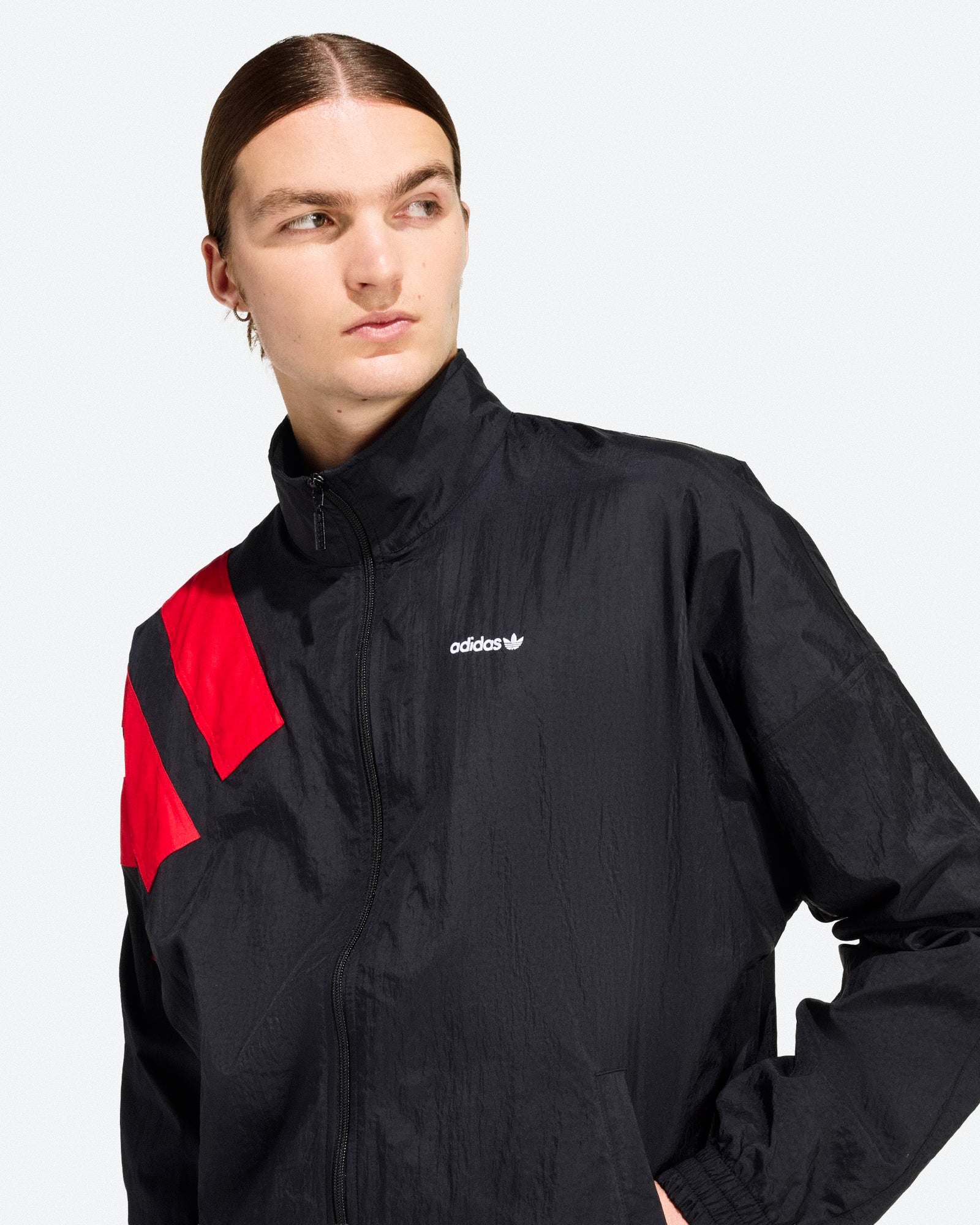 adidas Arch Track Top Black / Better Scarlet Track Jackets KD4069 On Model Back View | Overkill
