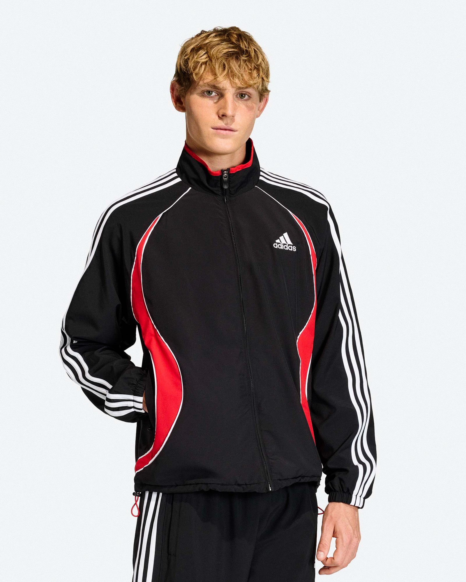 adidas Teamgeist Track Top Black / Better Scarlet Track Jackets KD5859 On Model Front View | Overkill
