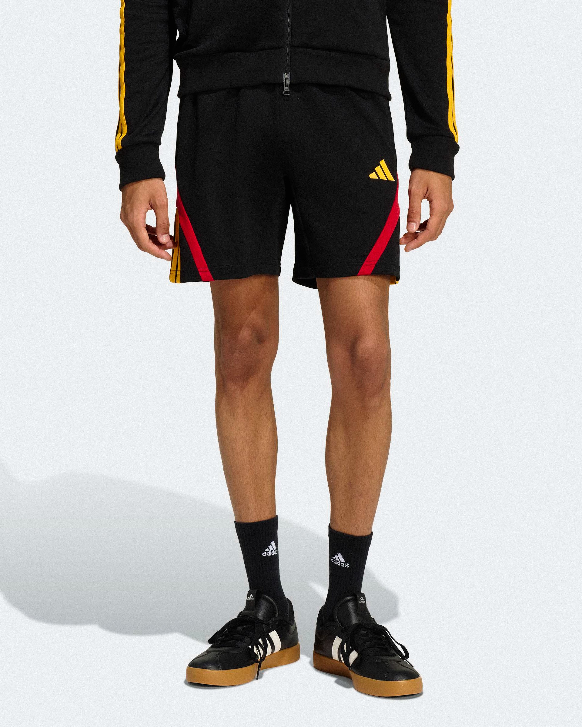 adidas M Tiro NP Shorts Black / Team Power Red 2 / Collegiate Gold Shorts KE6035 On Model Front View | Overkill
