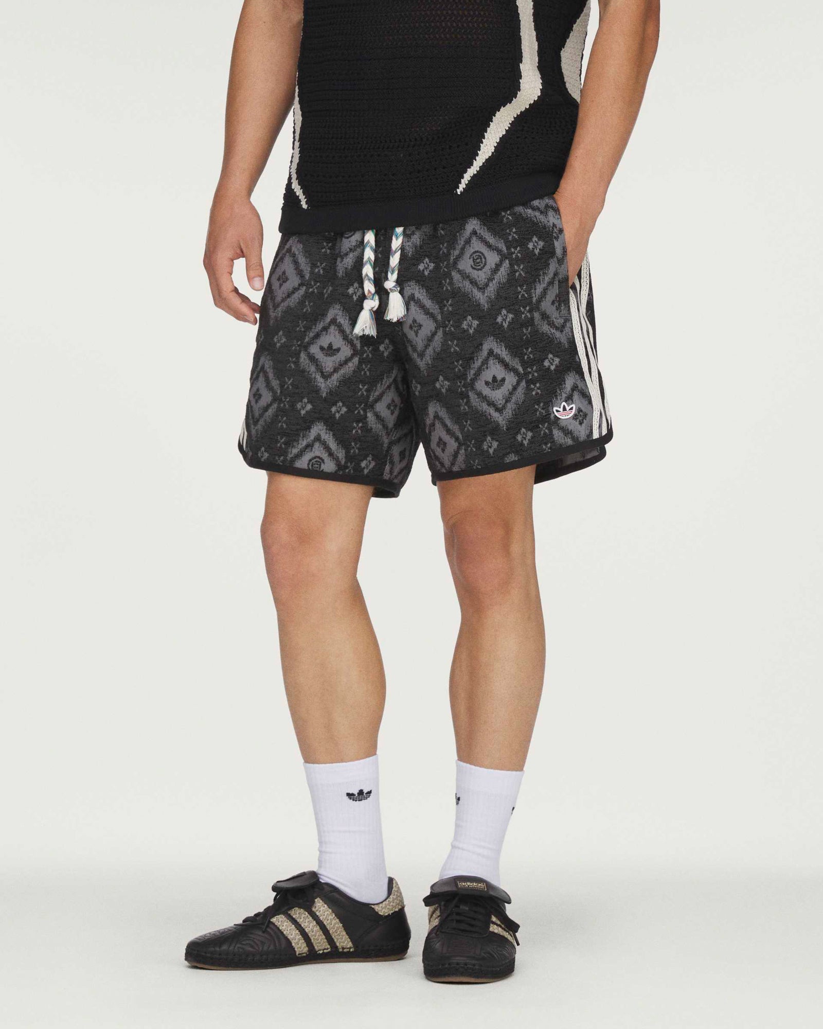 Clot by Edison Chen x adidas Ikat Shorts Carbon Shorts KE7073 On Model Front View | Overkill
