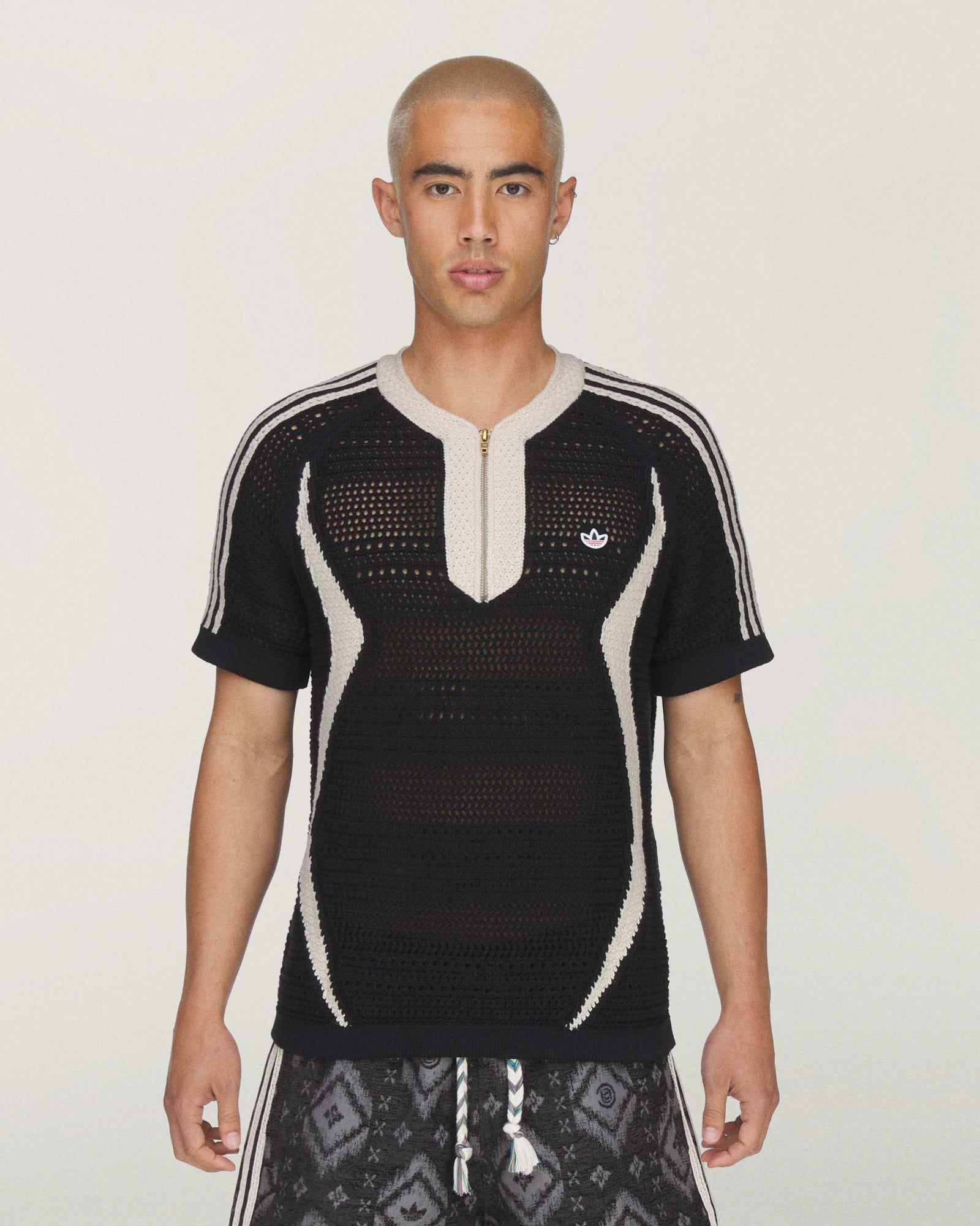 Clot by Edison Chen x adidas Knit Jersey Black / Wonder White T-Shirts KE7074 On Model Front View | Overkill
