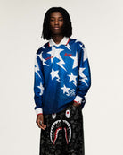 BAPE x adidas LSL Star Jersey Medium Blue Denim Longsleeves KF4913 On Model Front View | Overkill
