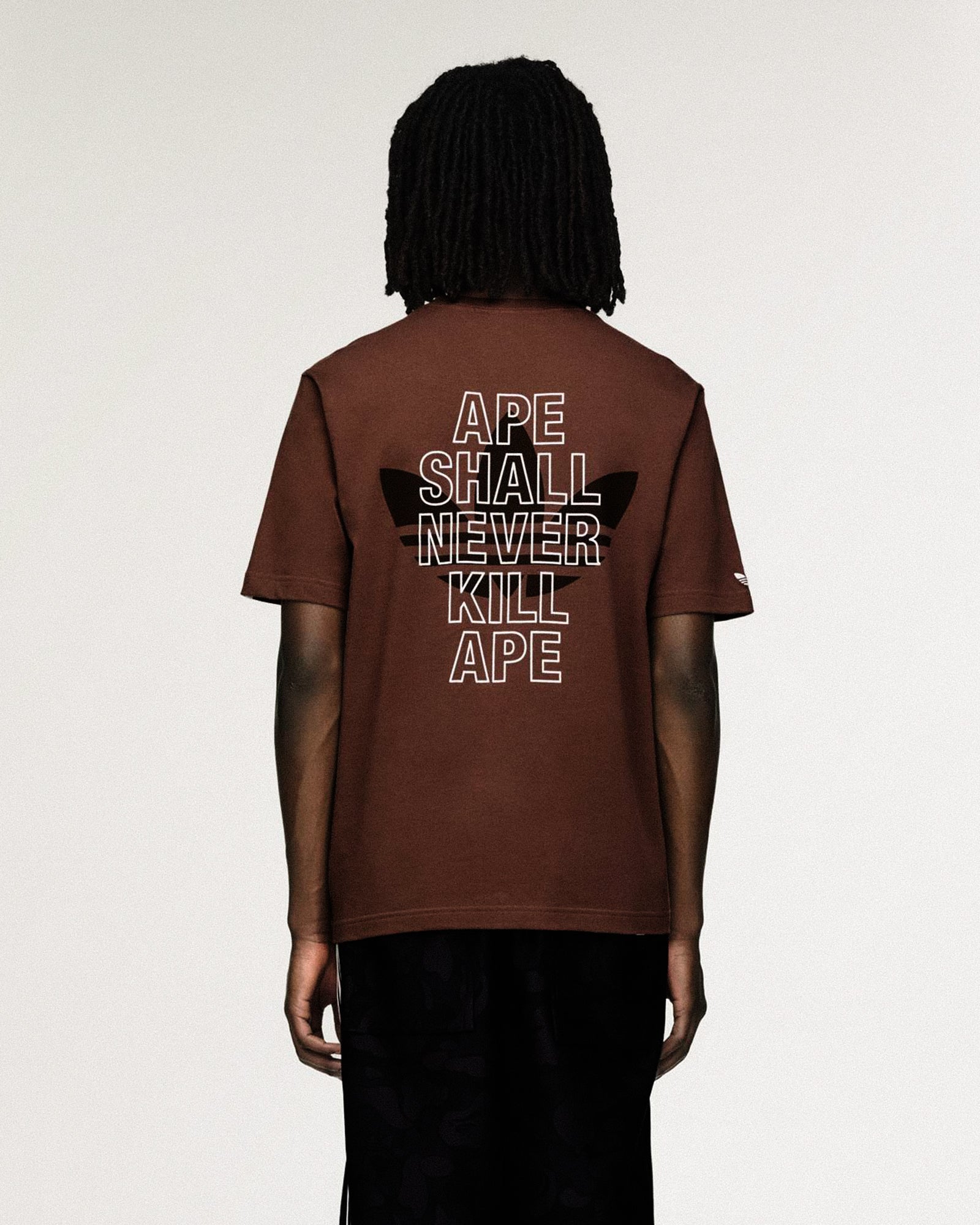 BAPE x adidas SSL Tee Earth Strata T-Shirts KF4915 On Model Back View | Overkill
