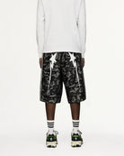 BAPE x adidas Shark Denim Jorts Black Shorts KF4917 On Model Back View | Overkill
