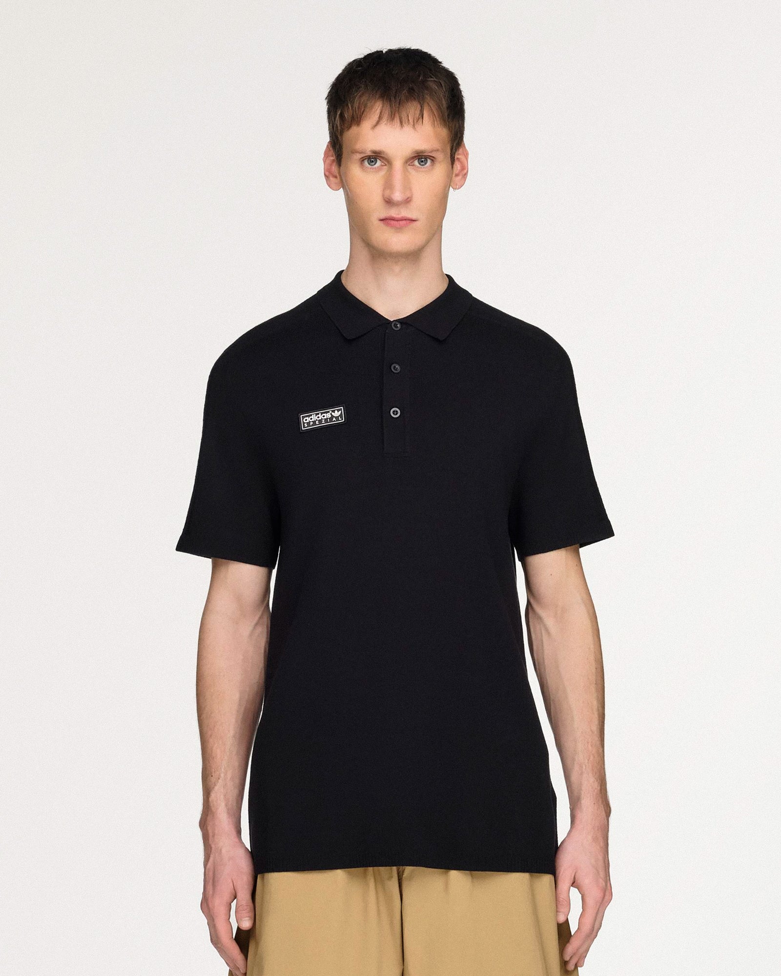 adidas Bispham Polo SPZL Black Polo Shirts KF6812 On Model Front View | Overkill
