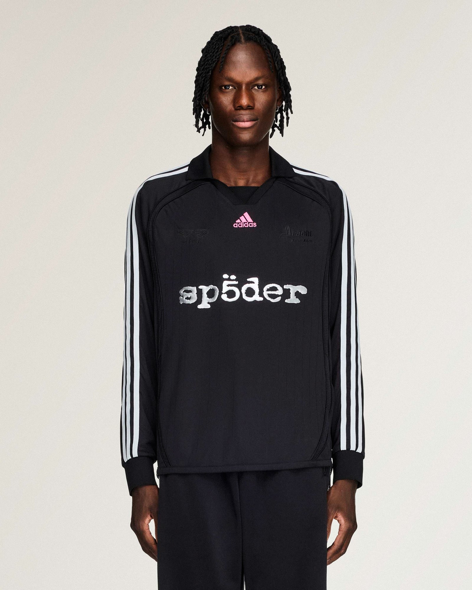 SP5DER x adidas Jersey Black Longsleeves KQ5853 On Model Front View | Overkill

