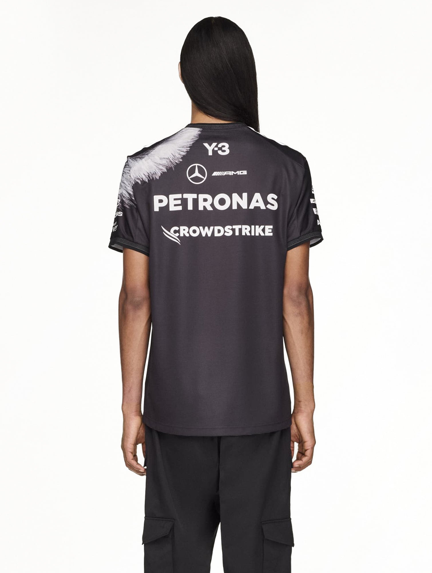 Mercedes-AMG Petronas F1 x Y-3 F1 Driver SS Jersey Black T-Shirts KQ9844 On Model Back View | Overkill
