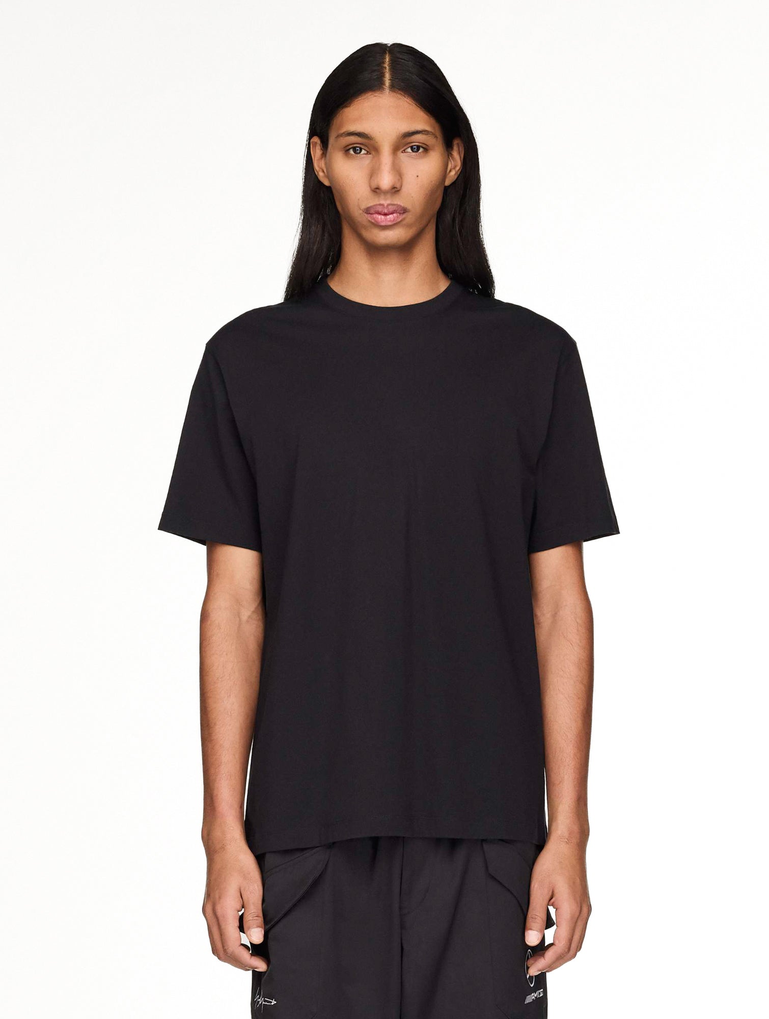 Mercedes-AMG Petronas F1 x Y-3 F1 Logo SS Tee Black T-Shirts KR2373 On Model Front View | Overkill
