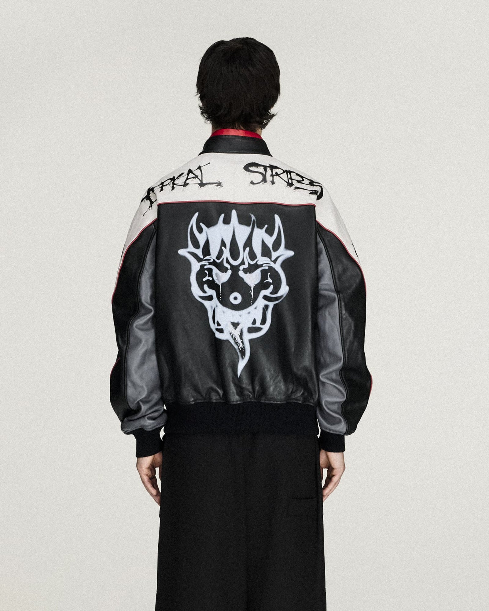 Y-3 Chito Graphic Leather Biker Jacket Black Jacket KR3573 On Model Back View | Overkill
