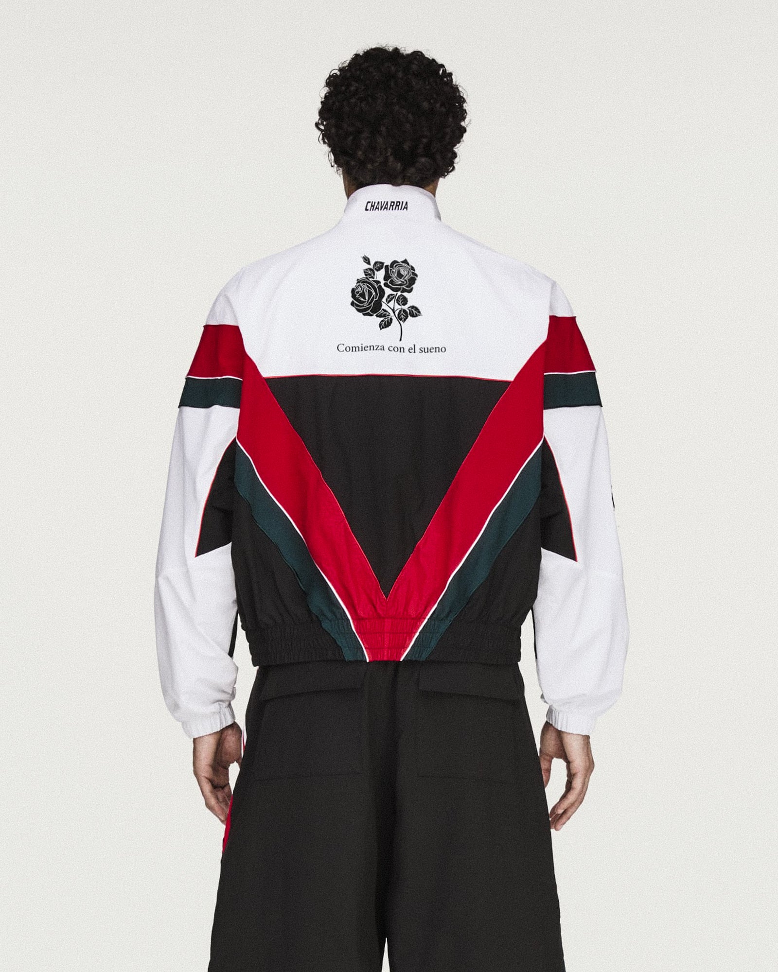 Willy Chavarria x adidas Woven Track Jacket White / Black Track Jacket KU7797 On Model Back View | Overkill
