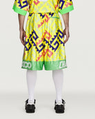 Willy Chavarria x adidas AOP Longshort Solar Lemon / Pure Purple / Solar Turbo Shorts KU7804 On Model Back View | Overkill
