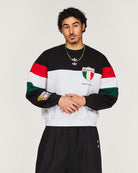 Willy Chavarria x adidas Crew Sweatshirt Black / White Sweatshirt KV1976 On Model Front View | Overkill
